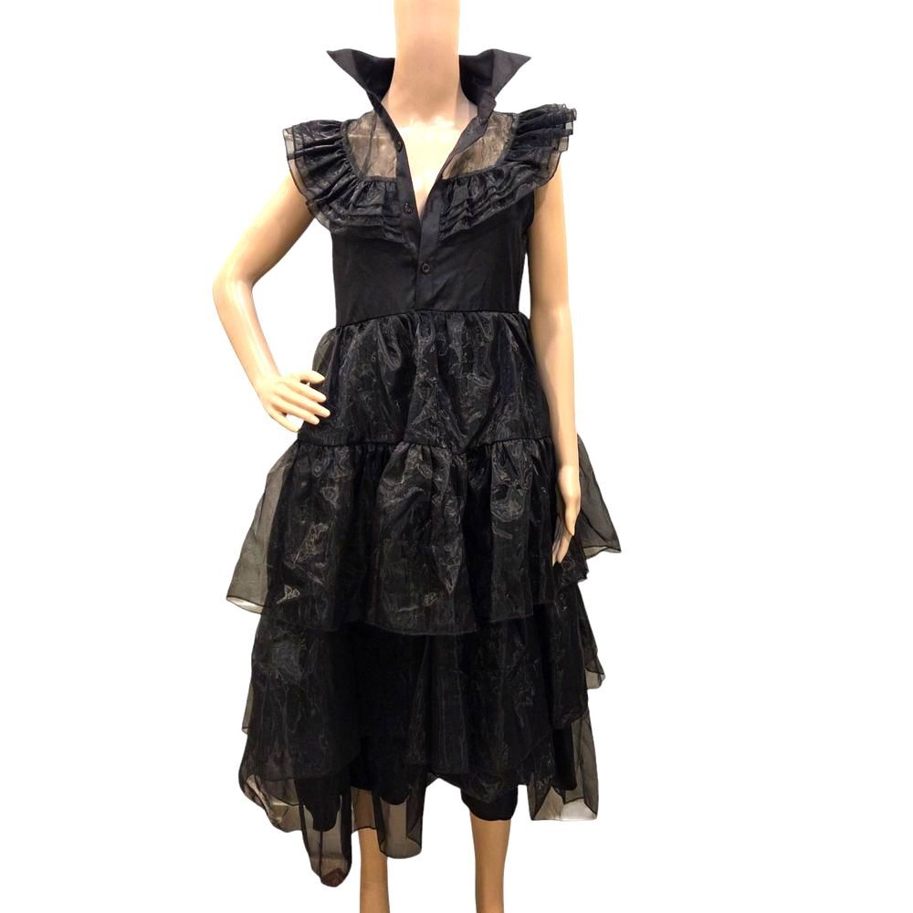 Black Ruffled Maxi Dress Sleeveless Layered M Witchy Vampy